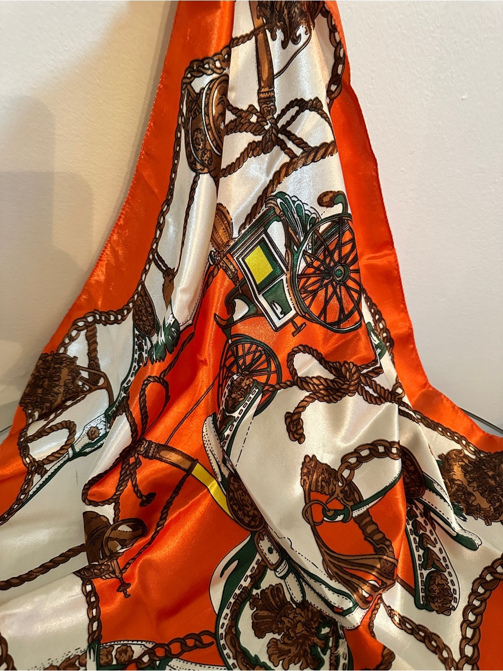 Vintage Silky Orange & Ivory Scarf